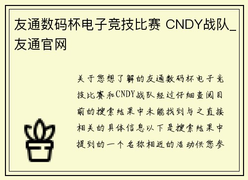 友通数码杯电子竞技比赛 CNDY战队_友通官网